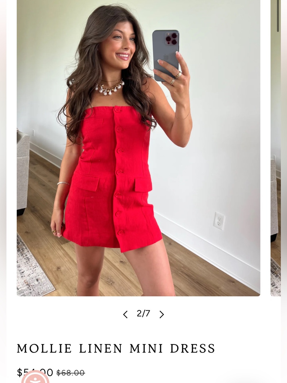 Red Strapless Button-Front Mini Dress